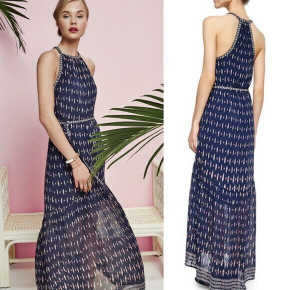 Joie Maryanna Tiered Silk Navy Print Maxi Dress